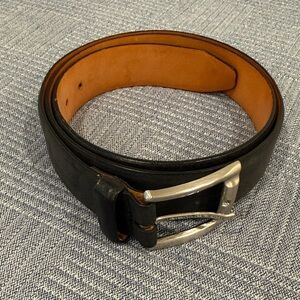 Martin Dingman Vintage Black Leather Belt with Silver Buckle and Tan Interior